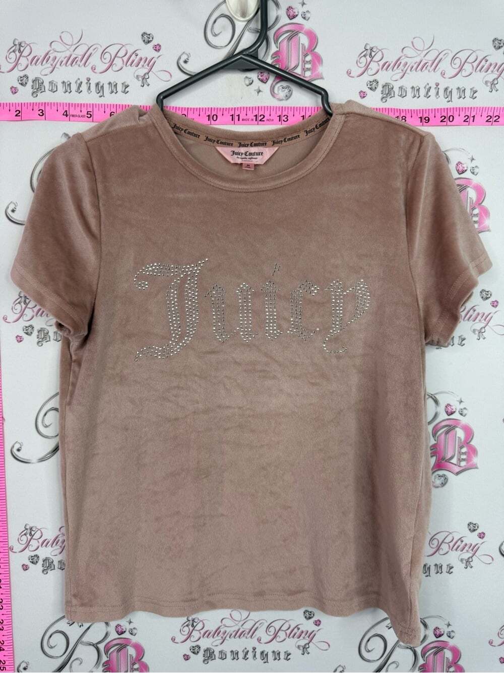 Juicy Couture shirt rhinestone Rose Brown Velour Logo Tee